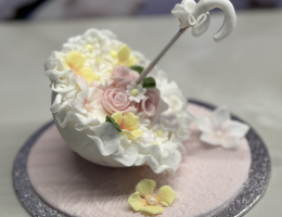 Mini umbrella cake with ruffles & roses