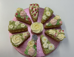 Pizza cake with Italian meringue buttercream and piped flowers